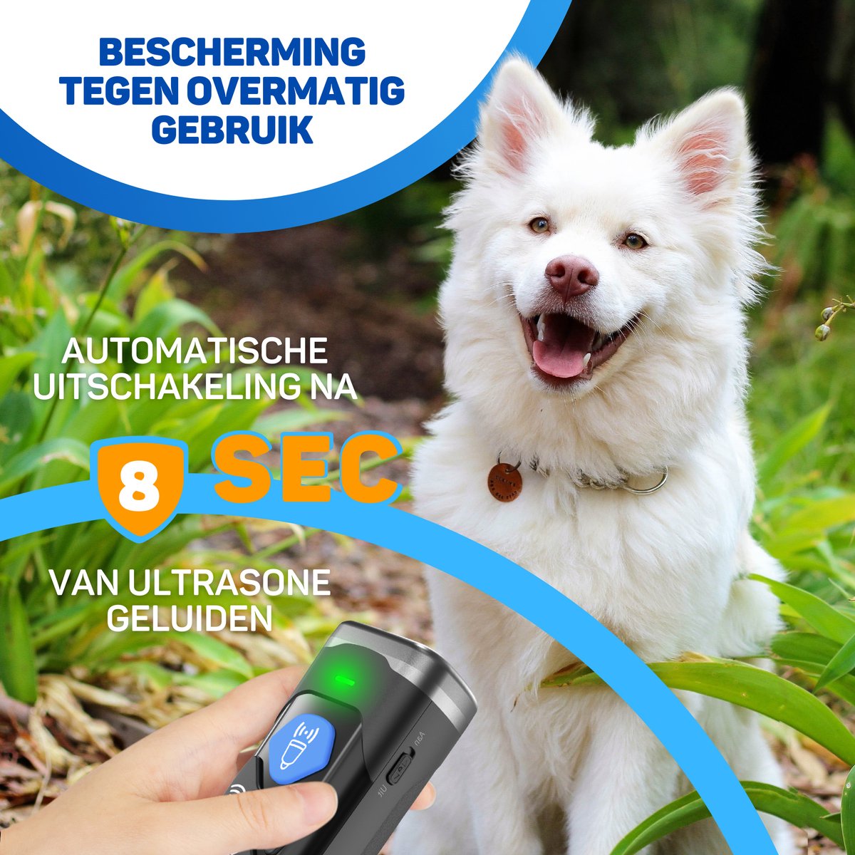 Vulpes Goods® Dispositif anti-aboiement à ultrasons MAX - 4 en 1 : dressage du chien, ultrasons, lampe de poche et lampe de poche - Gris, 16,5 x 3,2 x 2,8 cm - Pour petits et grands chiens