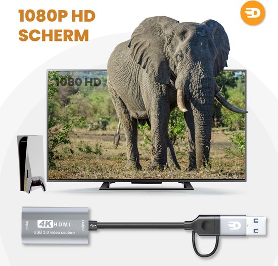 Drivv. Carte de capture vidéo - Carte de capture de jeu - 4K 30Hz - USB 3.0 et USB-C - Convient à PlayStation, Xbox, Nintendo, Windows, MAC