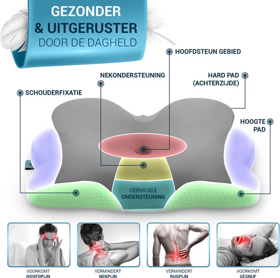 Oreiller orthopédique Glckstoff - Oreiller ergonomique en mousse pour la nuque, destiné à soulager les douleurs cervicales et dorsales, hypoallergénique, réglable, idéal pour les personnes dormant sur le côté ou sur le dos, gris