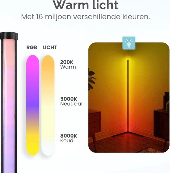 Gologi Smart Floor Lamp LED - Lampe d'angle - Industrielle - Debout - Salon - Dimmable - RGBW - Avec App - Noir