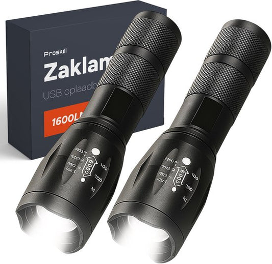 Torche LED rechargeable - 2 pièces - piles incluses - Pour enfants et adultes - Étanche - Mini torches militaires - Proskill