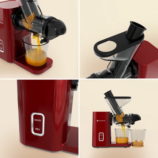 KitchenBrothers Slowjuicer - Mini presse-agrumes - Presse-légumes et fruits - Alimentation 40 mm et 50 mm - 400 ml - Rouge