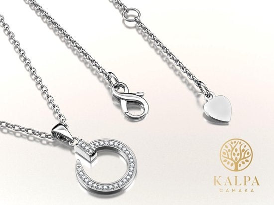 Yolora Collier Femme avec Pendentif Rond - Cristaux Kalpa Camaka - Argent - Plaqué Or Blanc 18K - Collier Femme Argent - Bijoux - Collier - Boîte Cadeau de Luxe - Boîte Cadeau - Boîte Cadeau - Bel Emballage Cadeau