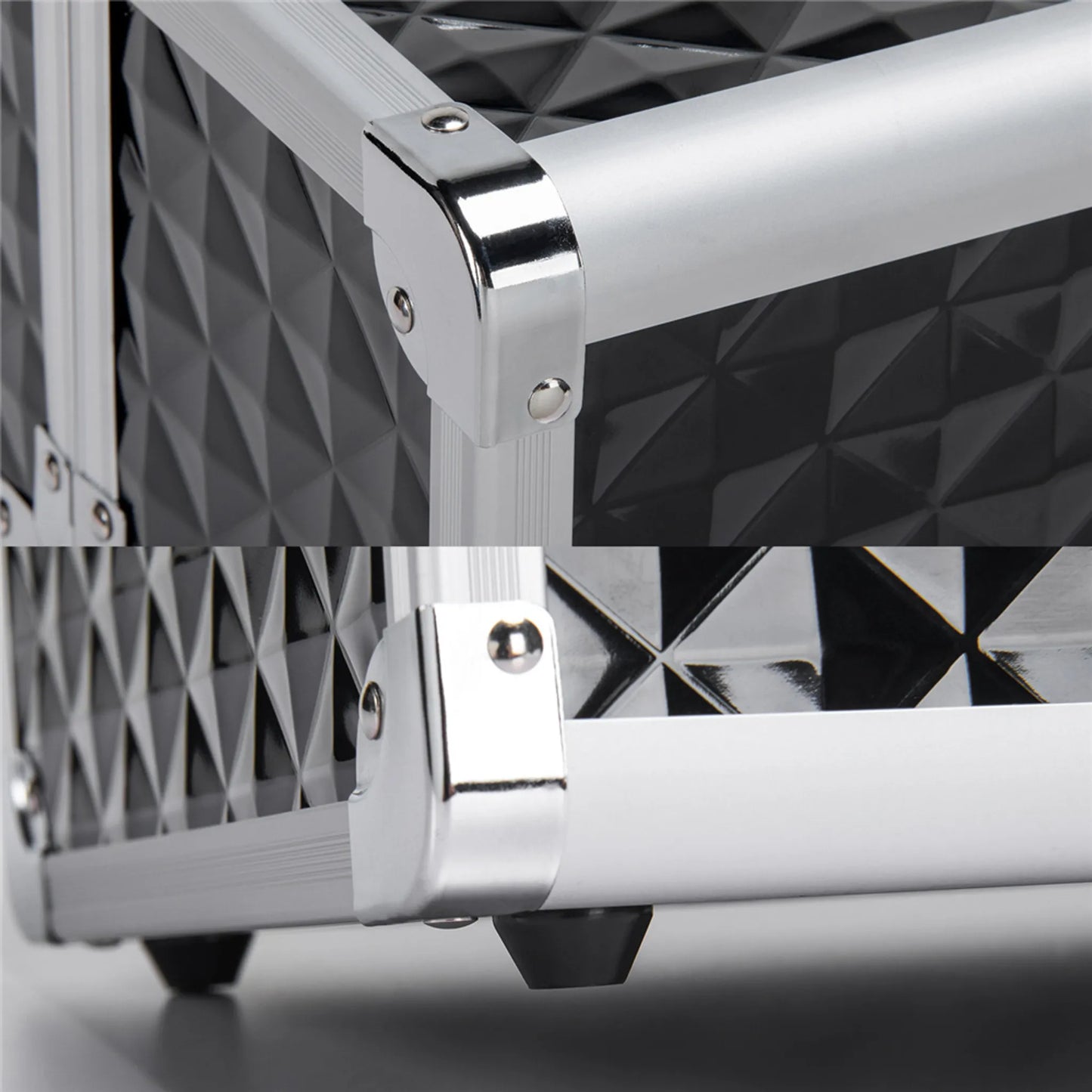 Yaheetech Make-up Case Beautycase - Avec 3 couches et des cloisons réglables et une serrure à clé - Pour les esthéticiennes et les coiffeurs - Aluminium noir - 34,7 x 22,2 x 25 cm