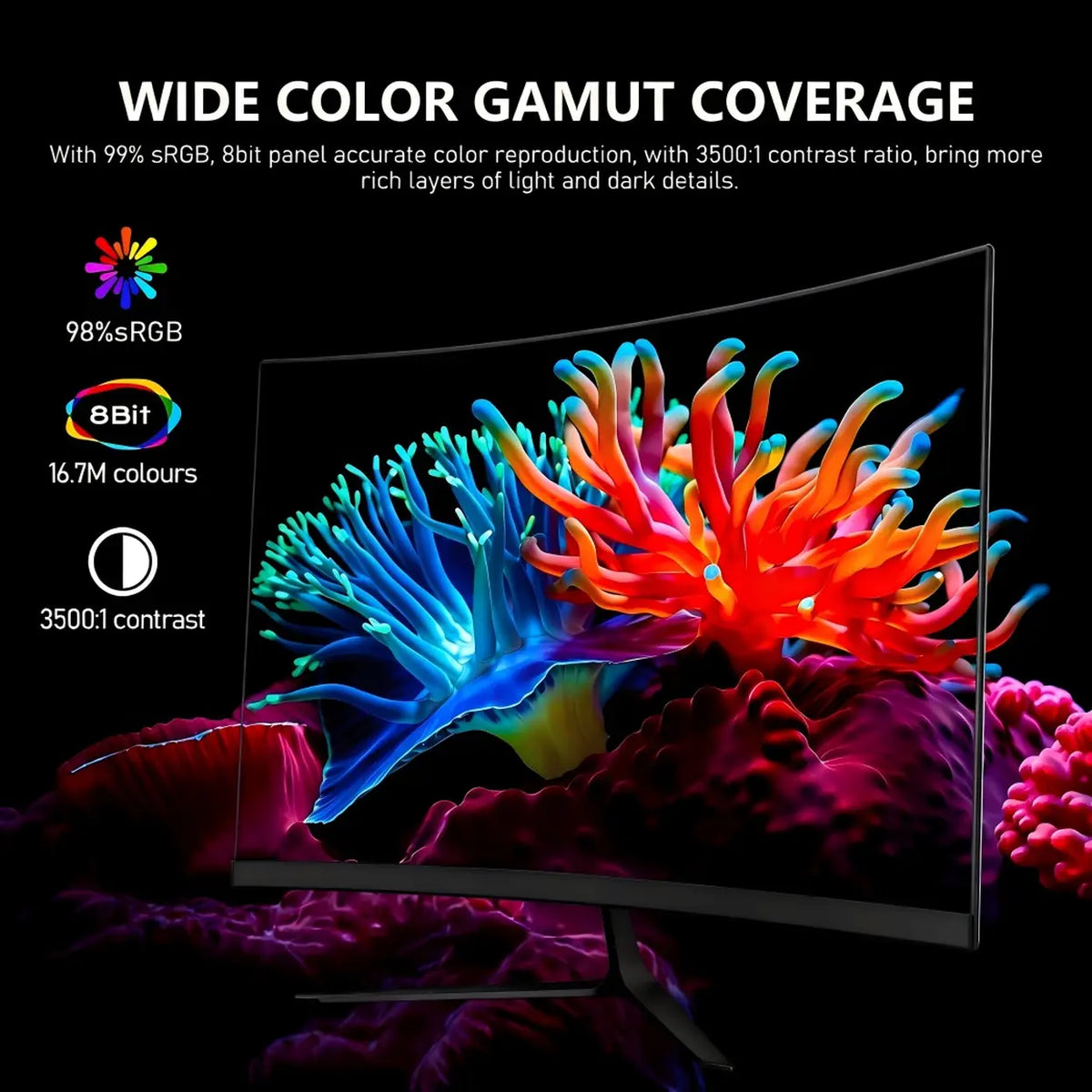 Écran incurvé Gawfolk 24,5 pouces - 16 × 55 × 39 cm - Noir - Full HD 120 Hz - 1 ms - Haut-parleurs intégrés