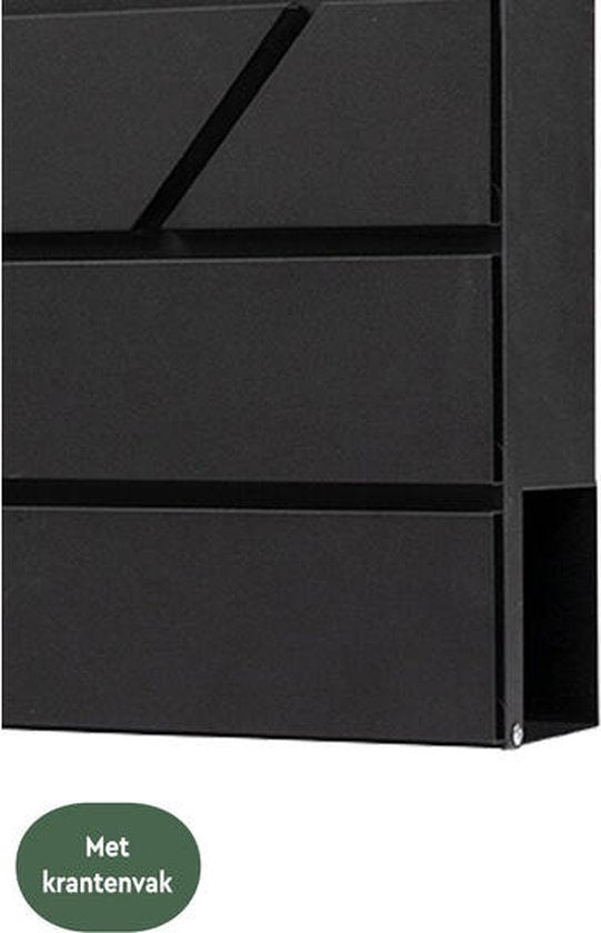 BRASQ Letterbox Hanging Black Deluxe - Boîte aux lettres murale avec serrure et compartiment à journaux - avec matériel de montage et 2 clés - Boîte aux lettres - boîte postale - boîte à lettres - acier inoxydable