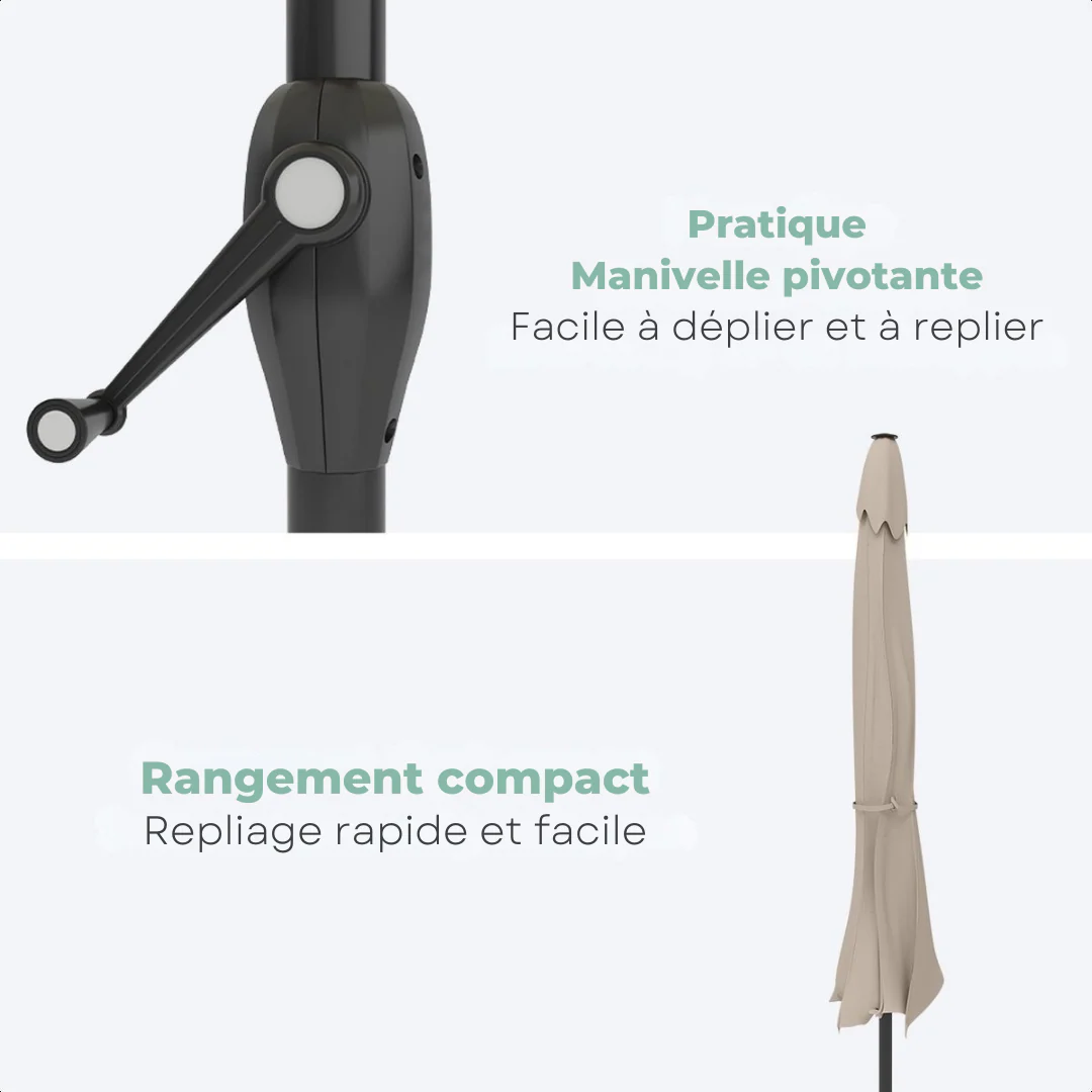 Parasol Lifegoods - 270x180cm - terasse et jardin -30° inclinable - imperméable - avec housse - Taupe