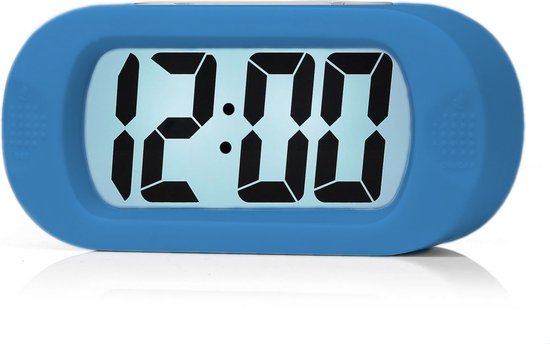 Réveil numérique JAP AP17 - Réveil robuste - Avec fonction snooze et éclairage - Coque de protection en caoutchouc - Bleu