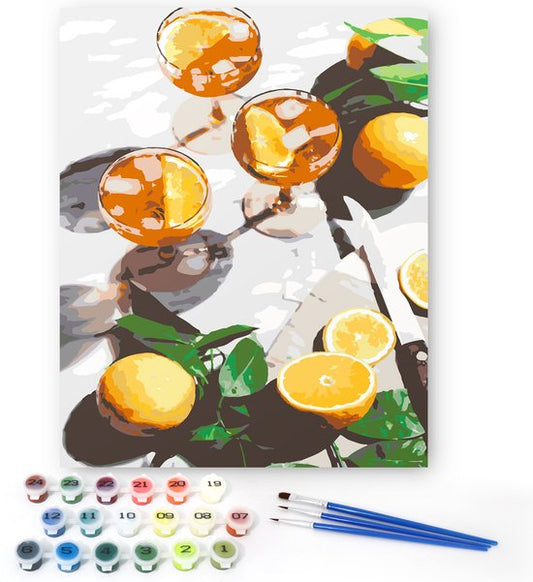 Rubye® Painting By Number Adults - Orange Cocktails - Pinceaux inclus - Canvas Painting canvas - Colours by Number - 40x50cm