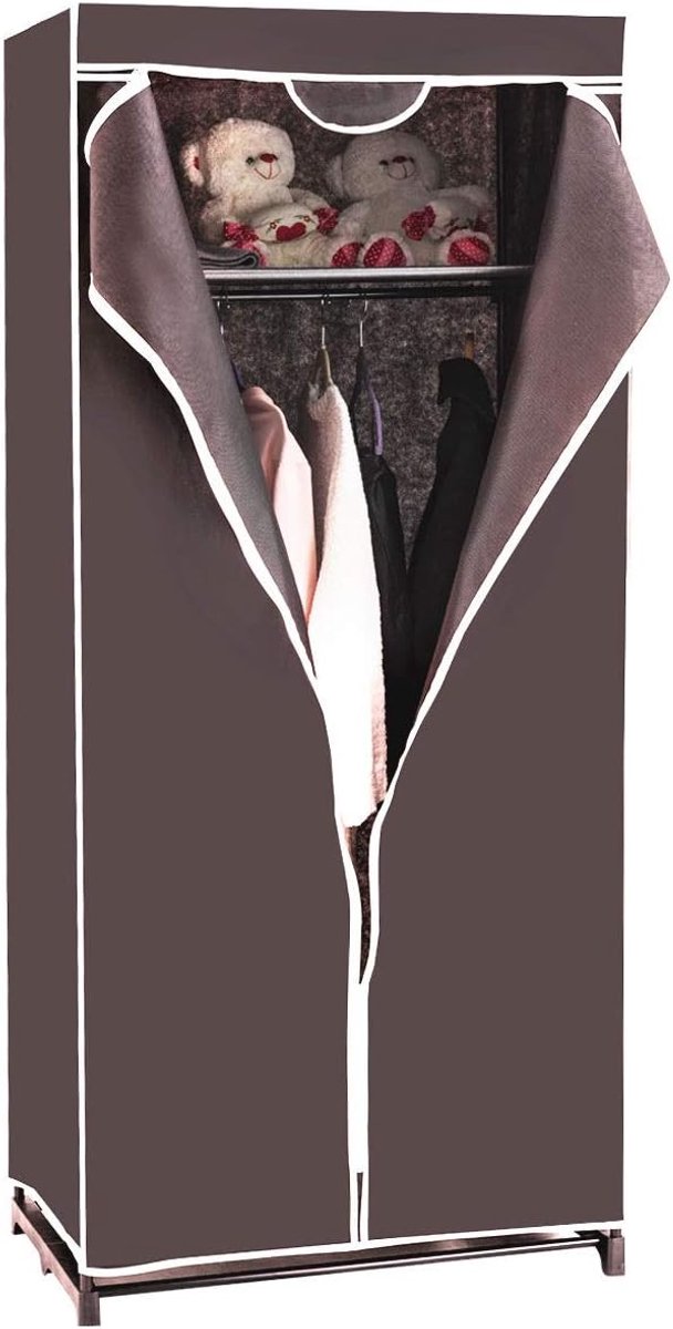 Armoire côtière en tissu - équipée d'une tringle à vêtements et d'une housse respirante avec fermeture éclair et pieds antidérapants - pour la chambre à coucher et le camping - fer noir et tissu non tissé - 74 x 50 x 172 cm
