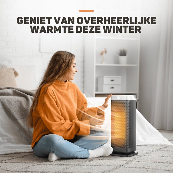 Vulpes Goods® Tech - Réchaud électrique - Réchaud à ventilateur - Réchaud en céramique - 4 niveaux - 2000W - Minuterie, télécommande et thermostat - Chauffage - Chauffage électrique pour l'intérieur - Noir