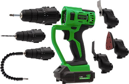 Kit multi-outils Hammersmith - 18 V - outil multifonction sans fil à rotation et oscillation - perçage, découpe, sciage, rabotage et ponçage - vaste gamme d'accessoires et mallette de rangement