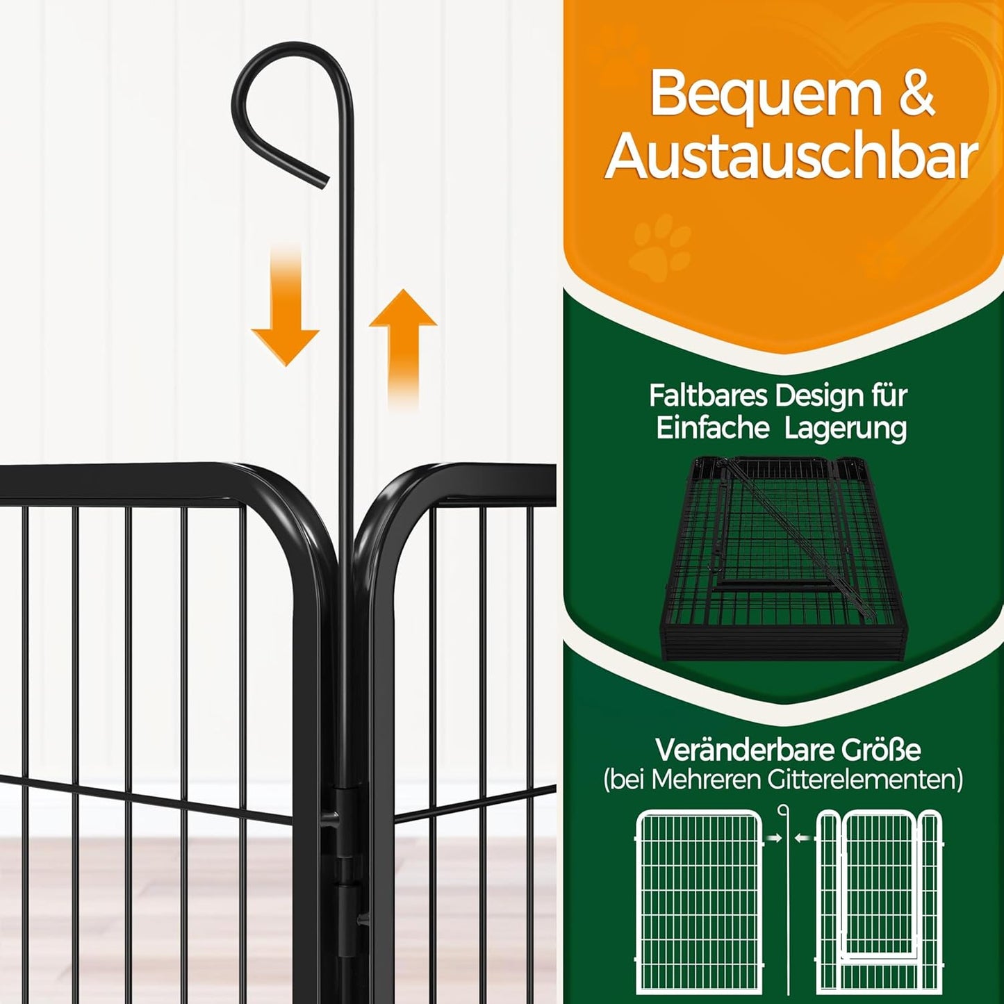 Yaheetech Puppyren - Enclos métallique pour chiots 6 panneaux avec porte - 100 cm de haut - 68 x 100 cm par panneau - Noir