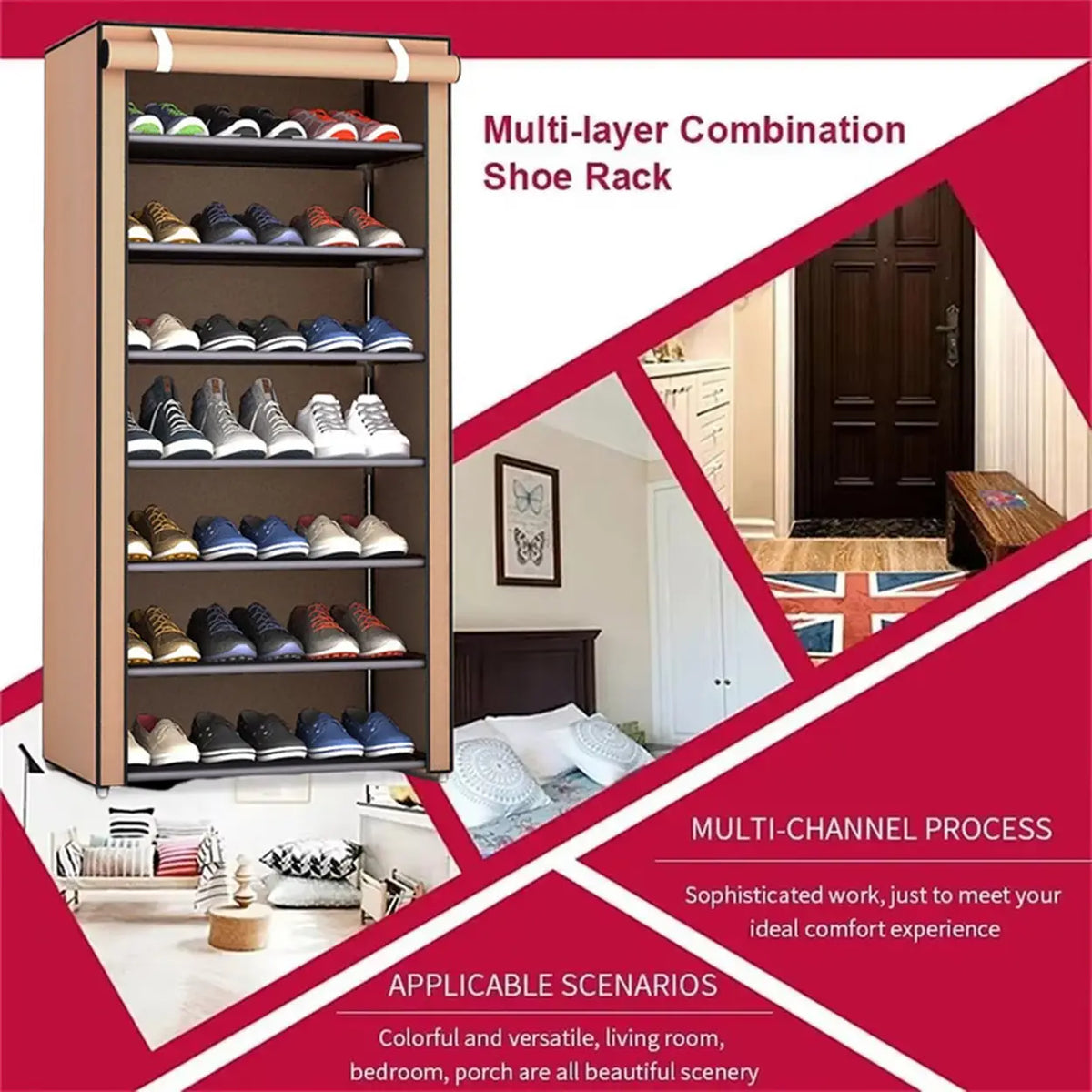 Porte-chaussures Evershine avec housse en tissu - Plusieurs niveaux - Marron café