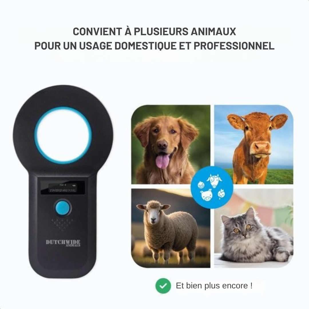 Lecteur de puces pour animaux Dutchwide Chipreader Pro - 128 enregistrements - USB/ Bluetooth