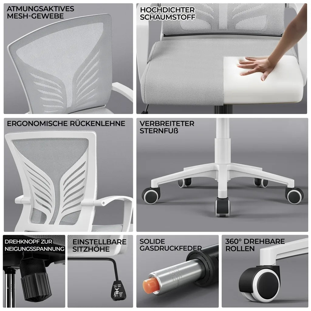 Yaheetech Siège de bureau - Ergonomique - Gris clair - Réglable