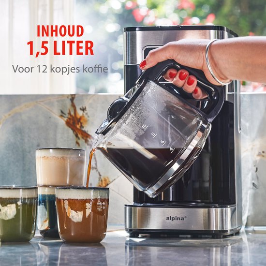 alpina Cafetière à filtre - 900W - 1.5 L - Gris/Noir