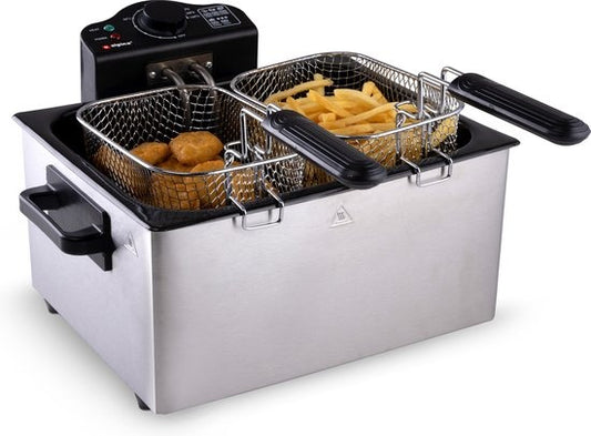 Friteuse double Alpina, 3 paniers - 2,5 / 5 litres 2000 Watt - inox