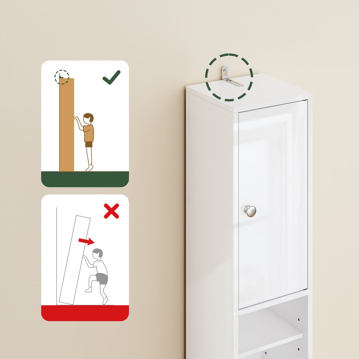 SoBuy Meuble de salle de bain haut avec tiroir et portes - Blanc brillant - 20x20x180 cm