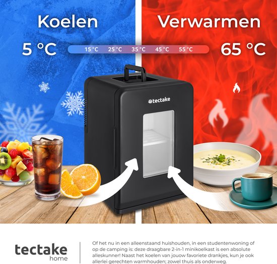 Mini-réfrigérateur de voiture tectake® - Minibar portable 14 L - Fonction 2 en 1 : refroidissement et chauffage - de 5 à 65 °C - Mini-réfrigérateur - Glacière électrique - Alimentation 12 V + 220/240 V - Réfrigérateur de camping portable
