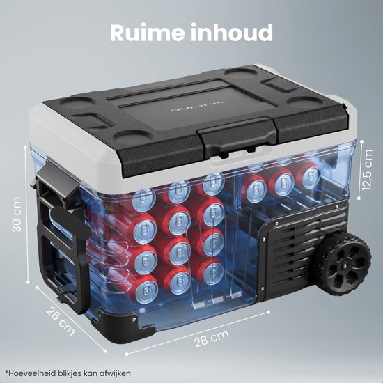 Auronic Electric Cool Box - Compresseur - 35L - 12V et 240 volts - Réfrigérateur de camping - Frigobox Car - Noir