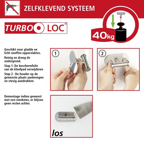 Porte-rouleau de papier toilette WENKO Turbo-Loc® avec clapet Orea, acier inoxydable noir mat - Porte-rouleau de papier toilette - Fixation sans perçage - Autocollant - Garantie 10 ans