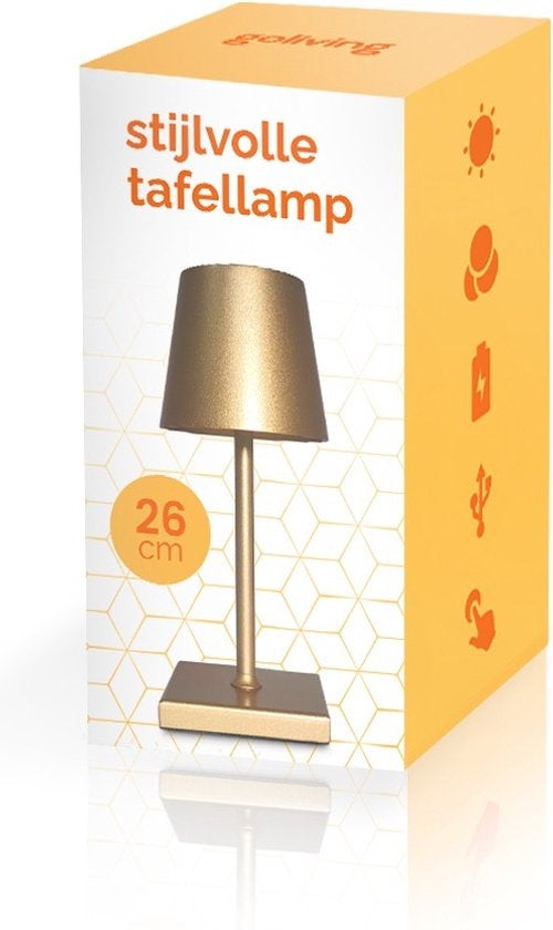 Goliving Lampe à poser Rechargeable - Sans fil et dimmable - Lampe tactile moderne - Lampe de nuit pour chambre à coucher - 26 cm - Or