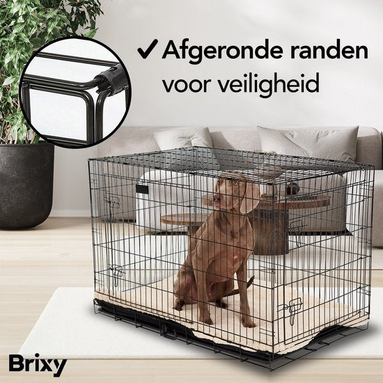 Brixy Dog Bench - Banc pour chiens - Taille XL - Pliable - 107 x 72 x 77 CM - 2 portes - Noir