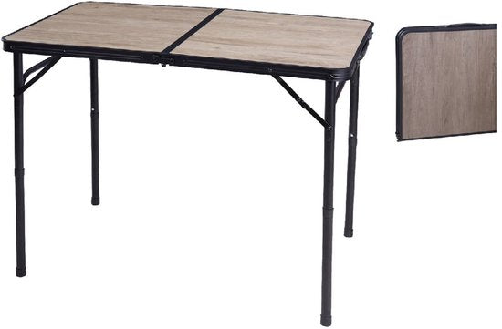 Table de camping Redcliffs - aluminium - légère - bois/noir - 90 x 60 x 70 cm - réglable/pliable