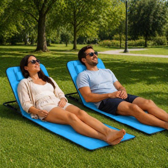Ensemble de transats de plage Ceruzo 2 – Dossier réglable – Pliable – Bleu aqua