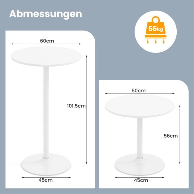 Coast Bistro Table 2-en-1 - Table de bar et table basse ajustable Ø60 cm - Blanc