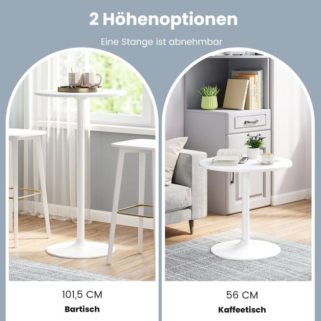 Coast Bistro Table 2-en-1 - Table de bar et table basse ajustable Ø60 cm - Blanc