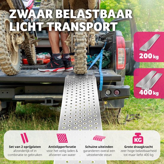 tectake® 2x Rampes d'accès - Jeu de 2 rampes d'accès en acier avec capacité de charge jusqu'à 400 kg - Antidérapantes et perforées - Rampe d'accès pour voiture, remorque, moto, tondeuse, fauteuil roulant, vélo (160 cm)