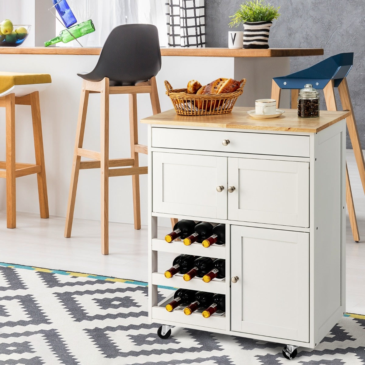 Chariot de cuisine COAST en bois avec 3 planches à vin