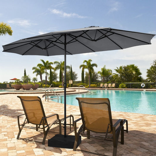 Parasol double Coast avec pied - surface d'ombrage extra-large - socle métallique robuste - gris 451,5 x 264 cm