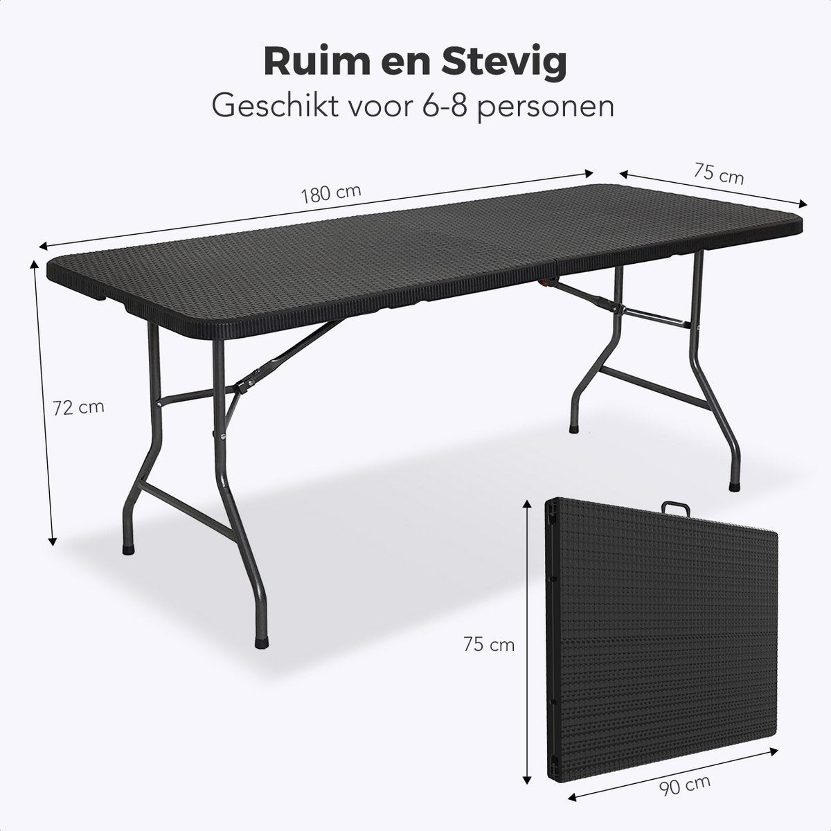 LifeGoods Table pliante - 180 cm - Table de camping - 6 à 8 personnes - Table pliante - Noir