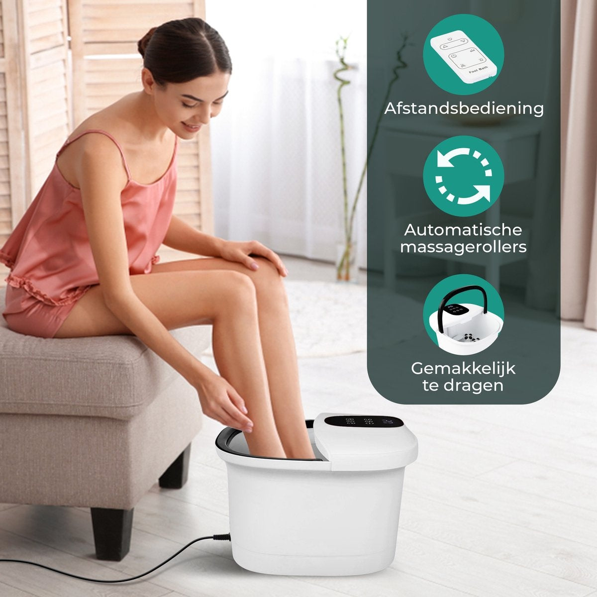 Niceey Bain de pieds massant 3XL - avec rouleaux automatiques - blanc