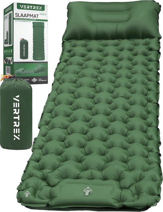 Vertrex Inflate-X1 Matelas de couchage avec pompe intégrée - Lit gonflable - 1 personne - Vert mousse