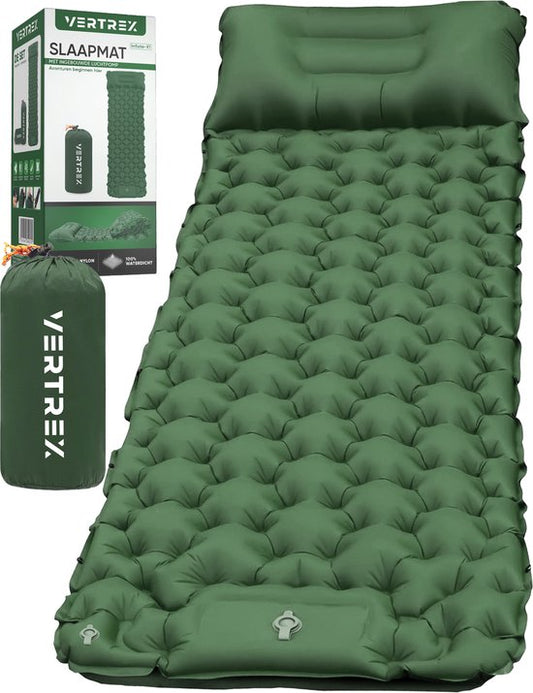 Vertrex Inflate-X1 Matelas de couchage avec pompe intégrée - Lit gonflable - 1 personne - Vert mousse