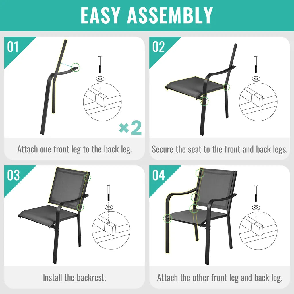 Yaheetech - Lot de 2 chaises de jardin empilables 56,5 x 67 x 86,5 cm - Gris - Chaises de salle à manger résistantes aux intempéries, supportant jusqu'à 136 kg