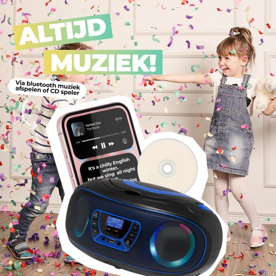 Denver Portable DAB Radio CD Player Kids - Bluetooth - Light Effects - Boombox - AUX - FM - TDB212BLUE
