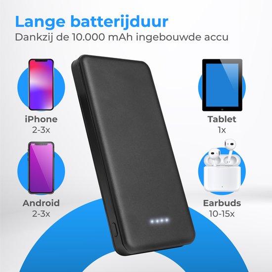 Nuvance - Powerbank 10000 mAh - Chargeur rapide - Design compact - 2x USB, USB-C & Micro USB - Powerbanks universelles pour Smartphones, Tablettes & Gadgets - Batterie externe - Noir