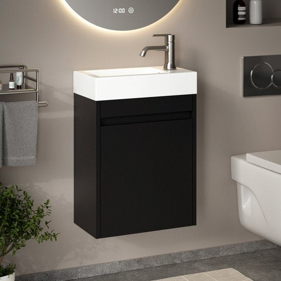Meuble de toilettes Mirlux noir mat - Meuble-lavabo - Meuble de WC - Meuble de salle de bains - 40 cm