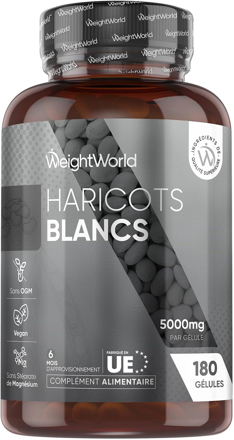 WeightWorld : extrait de haricots blancs 5 000 mg avec zinc et chrome – 180 gélules végétaliennes – Approvisionnement pour 6 mois – 6,4 x 6,4 x 11,2 cm