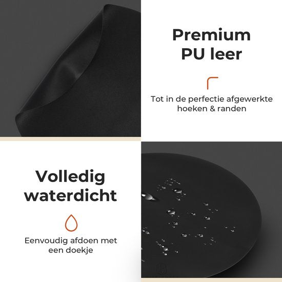Sets de table Castagnola aspect cuir - Sets de table ronds - Sets de table antidérapants en cuir artificiel - Dessous de verre hydrofuge - Dessous de verre - 6 pièces - Diamètre 38 cm - Noir