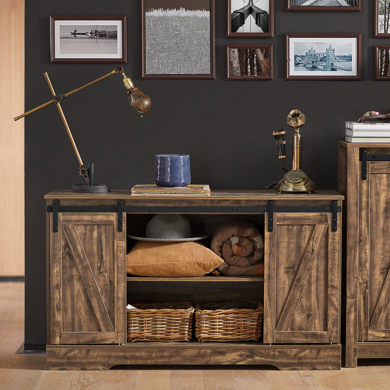 SoBuy FSB60-N Armoire de rangement avec porte coulissante - Rustique - 120 x 40 x 70 cm