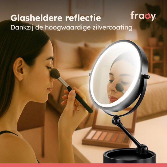 Miroir de maquillage Fraay® avec éclairage LED - Grossissement 10x - Miroir grossissant avec éclairage - Rechargeable - Miroir de rasage - Miroir de salle de bains - Noir