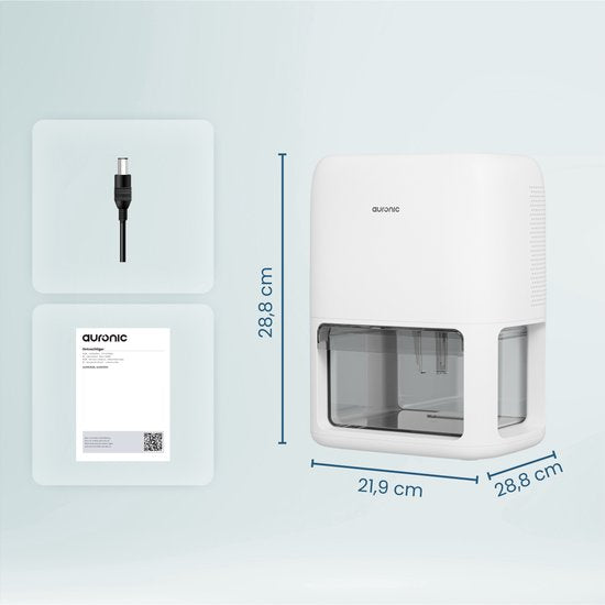 Déshumidificateur Auronic Mini - Convient au salon, au bureau, à la chambre à coucher, à la chambre de bébé et plus encore - Silencieux - Blanc