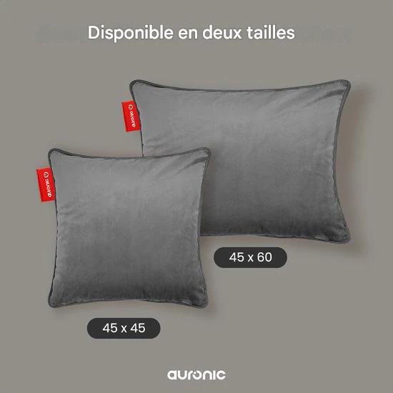 Auronic Oreiller chauffant - Velours - 45x60 - Sans fil - Rechargeable - Oreiller électrique - Infrarouge - Gris