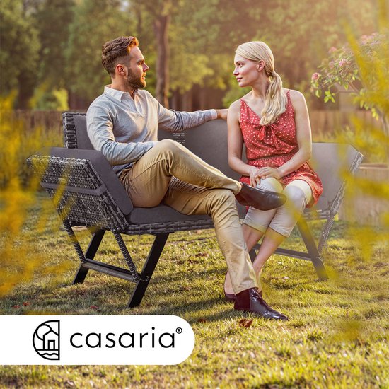 Banc de jardin Casaria Polyrattan - réglable avec coussins - Gris